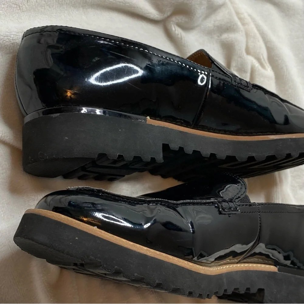 Franco Sarto Black Shiny Patent Leather Cypress Lug Sole Loafers - Picture 8 of 15